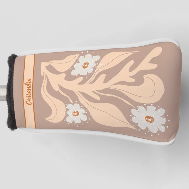 70er Retro-Power in Weiß und Orange Blume Golf Headcover (Vorderseite)