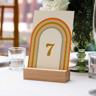 70er Retro-Regenbogen-Hochzeit Tischnummer