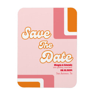 70er Retro Rosa Orangenhain Save the Date rot Magnet