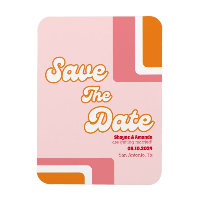70er Retro Rosa Orangenhain Save the Date rot Magnet (Vertikal)