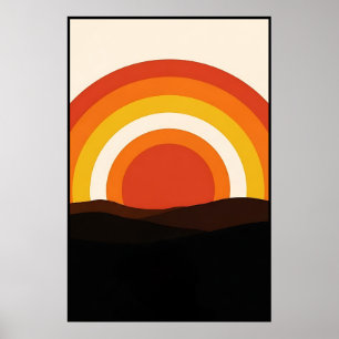 70er Retro Sonnenuntergang Landschaft Poster