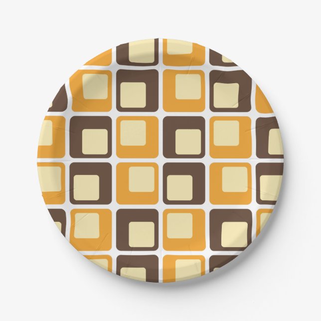 70er Retro Square Shapes Pappteller (Vorderseite)