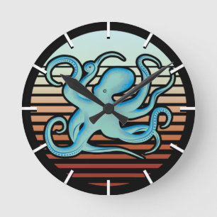 70er Retro Style Octopus Runde Wanduhr