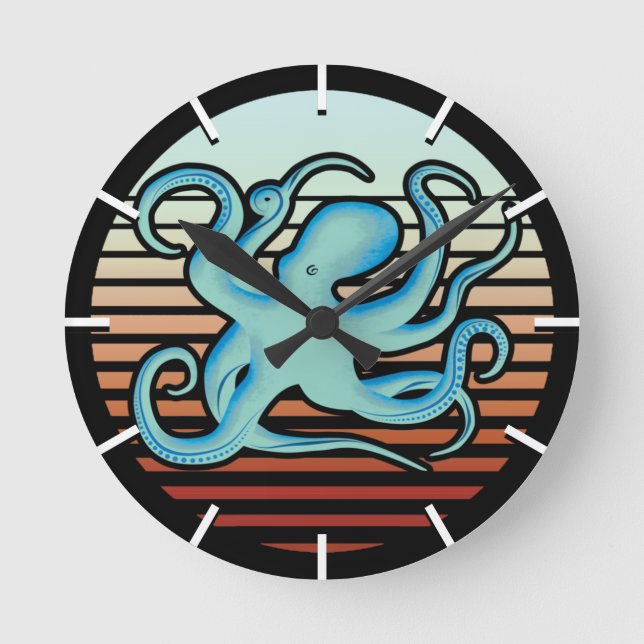 70er Retro Style Octopus Runde Wanduhr (Vorderseite)