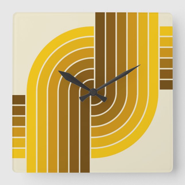 70er Retro Vintag Style Geometric Pattern Quadratische Wanduhr (Vorderseite)