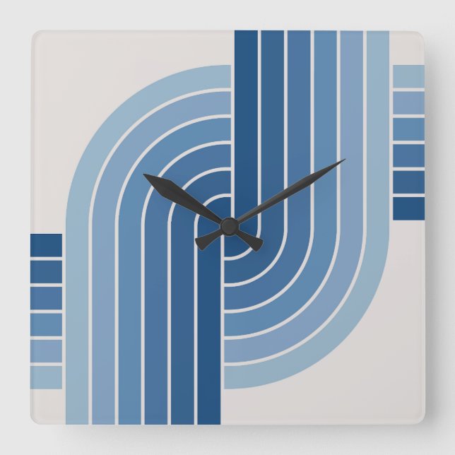 70er Retro Vintag Style Geometric Pattern Quadratische Wanduhr (Vorderseite)