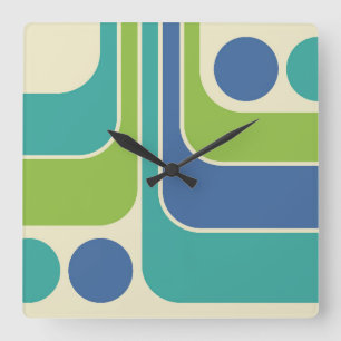 70er Retro Vintag Style Geometric Pattern Quadratische Wanduhr