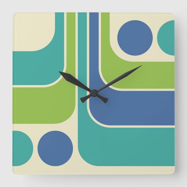 70er Retro Vintag Style Geometric Pattern Quadratische Wanduhr (Vorderseite)
