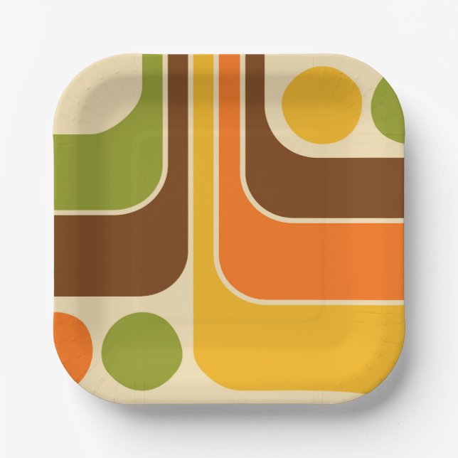 70er Retro Vintage Stil geometrisches Muster Pappteller (Vorderseite)