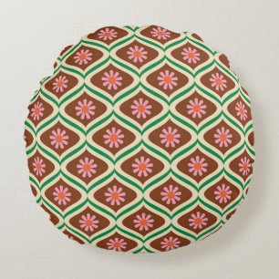 70er Retro-Vintages Blumenmuster Rundes Kissen