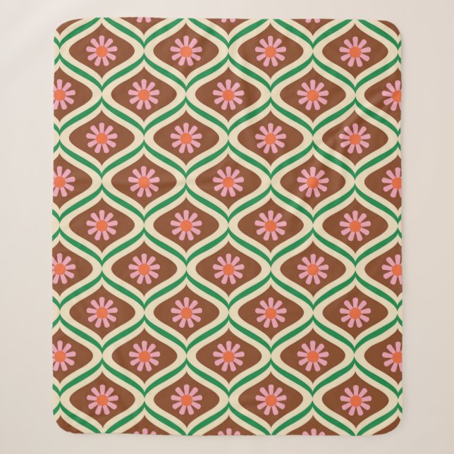 70er Retro-Vintages Blumenmuster Sherpadecke (Vorderseite)