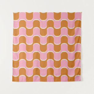 70er-Retro-Vintages Wellenmuster in Gold und Rosa Wandteppich