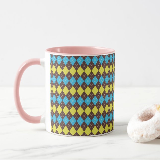 70er-Schotten-Tartan-Muster Tasse (Mit Donut)