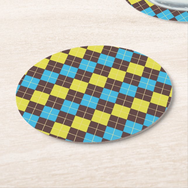 70er schottisches Tartan-Muster Runder Pappuntersetzer (Angewinkelt)