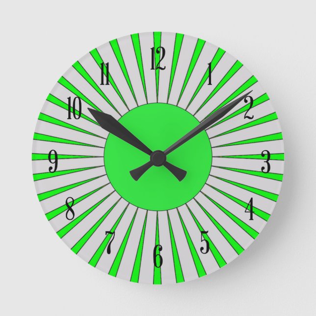 70er Style Bright Green Sunburst Runde Wanduhr (Vorderseite)