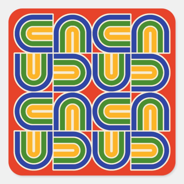 70er Style Geometric Arch Pattern Quadratischer Aufkleber (Vorderseite)