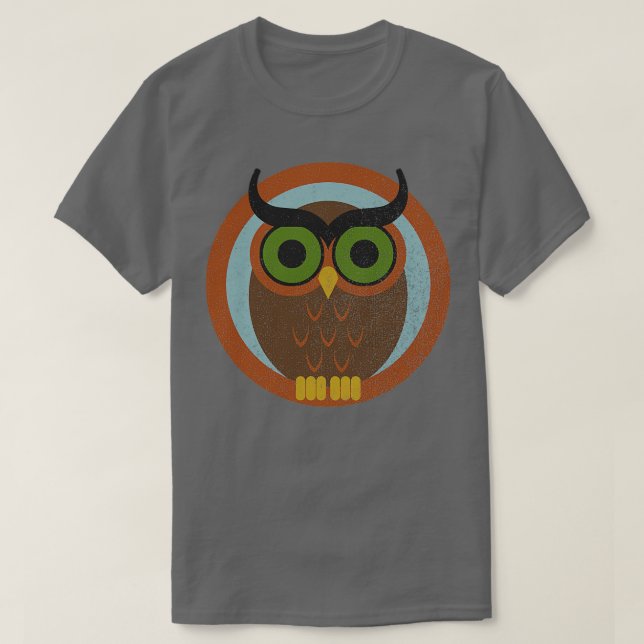 70er Style Owl verblasst Kissen T-Shirt (Design vorne)