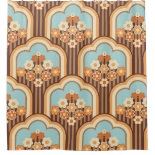 70er-Tapete nahtloses Design, Vintage Blume Duschvorhang