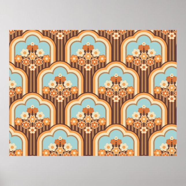 70er-Tapete nahtloses Design, Vintage Blume Poster (Vorne)
