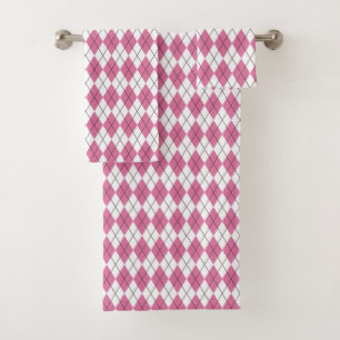 70er-Tartan-Muster Rosa Badhandtuch Set