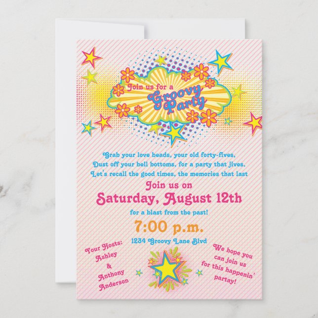 70er Theme Groovy Blume Power Party Einladung (Vorderseite)