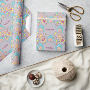 70er-Vibes Türkisfarbene Sommer-Muster Geschenkpapier