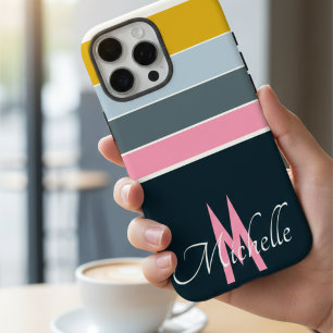 70er Vintag Stripe Muster gürtelförmige Monogramm- iPhone 16 Pro Max Hülle