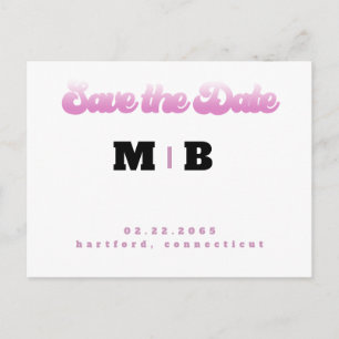 70er Weiße und Rosa Hochzeit Save-the-Date-Postkar Postkarte