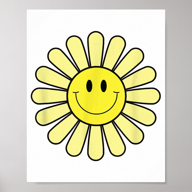 70er Yellow Smile Face Blume Shirt Happy Peace Smi Poster (Vorne)