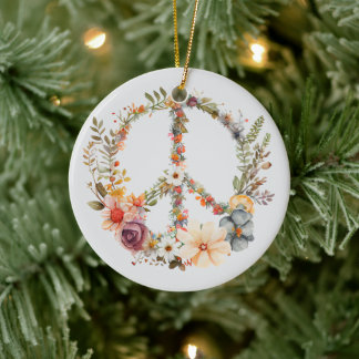 70s 60s Peace Sign Colorful Keramik Ornament