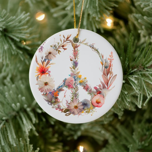 70s 60s Peace Sign Colorful Keramik Ornament (Baum)