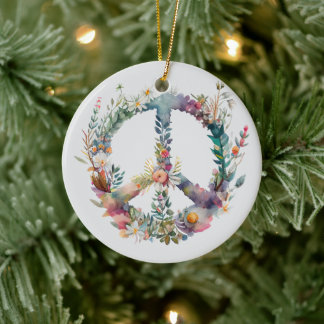 70s 60s Peace Sign Colorful Keramik Ornament