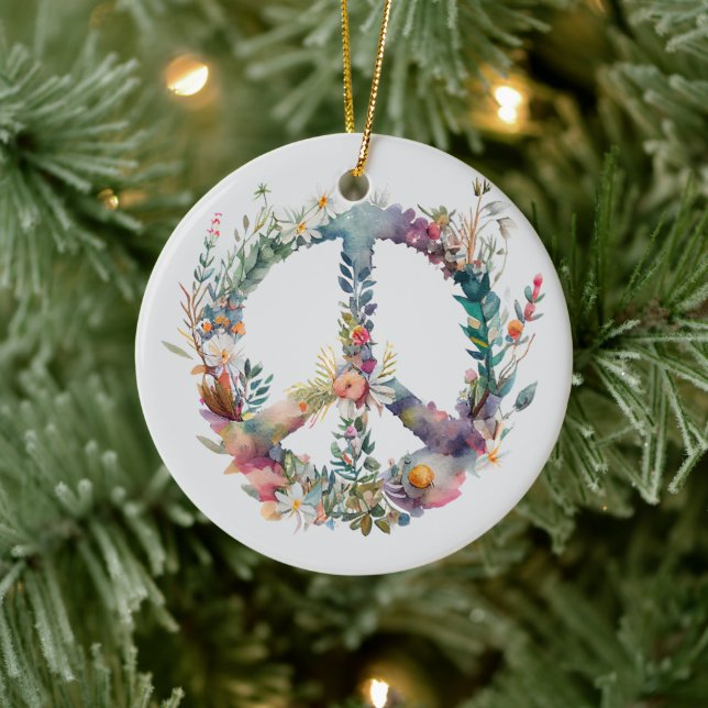 70s 60s Peace Sign Colorful Keramik Ornament (Baum)