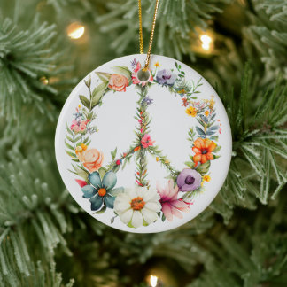 70s 60s Peace Sign Colorful Keramik Ornament