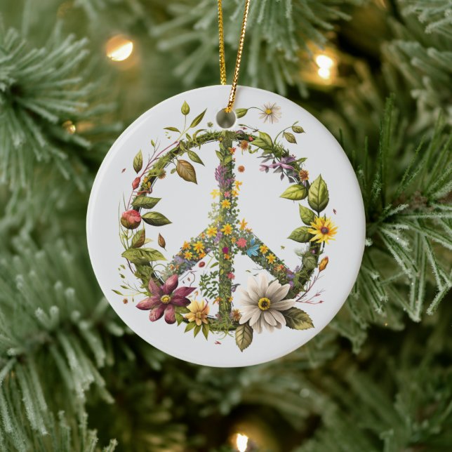 70s 60s Peace Sign Colorful Keramik Ornament (Baum)