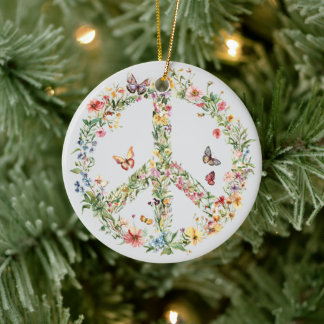 70s 60s Peace Sign Colorful Keramik Ornament