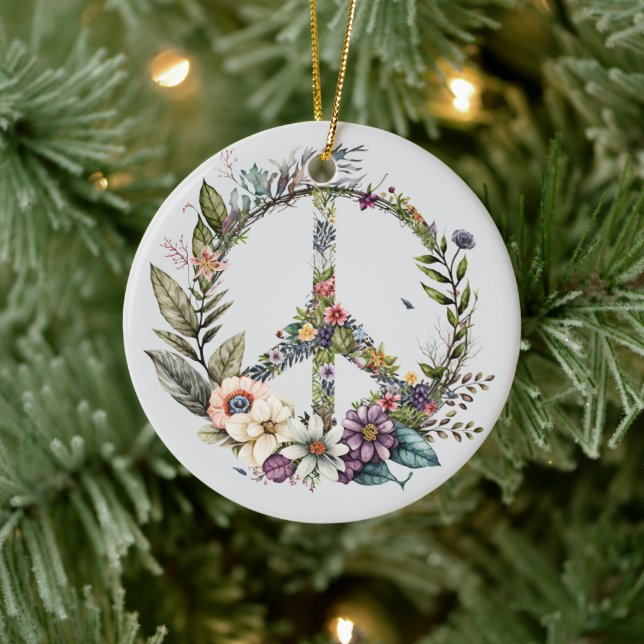 70s 60s Peace Sign Colorful Keramik Ornament (Baum)