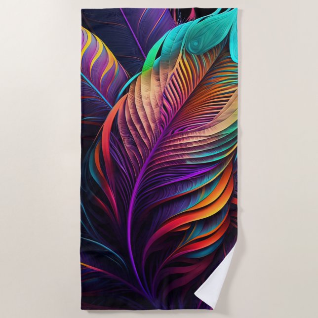 70s 60s Psychedelic Feathers  Strandtuch (Vorderseite)