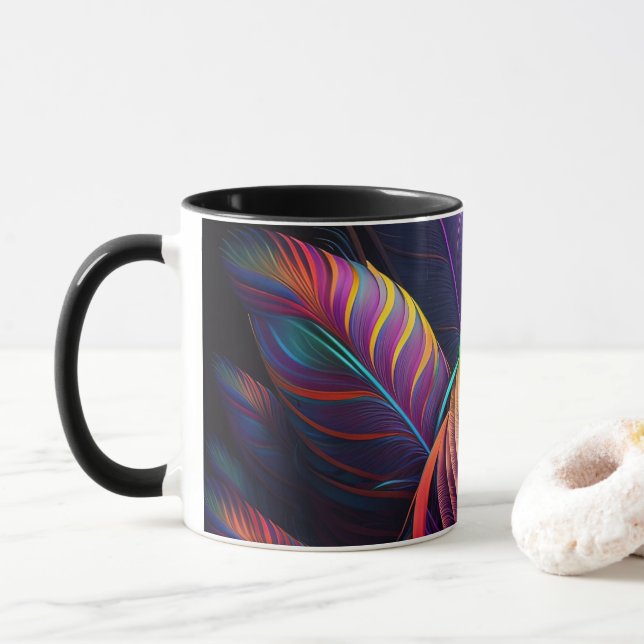 70s 60s Psychedelic Feathers  Tasse (Mit Donut)