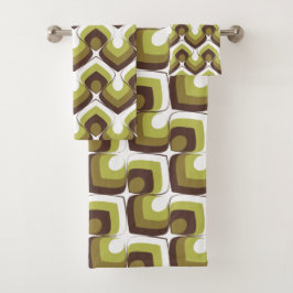 70s Bold Modern Retro Ogee Motif in Greens Badhandtuch Set
