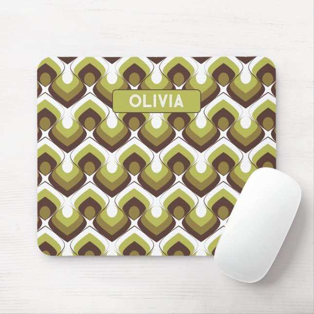 70s Bold Modern Retro Ogee Motif in Greens Mousepad (Mit Mouse)