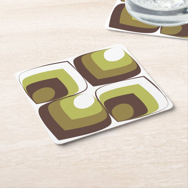 70s Bold Modern Retro Ogee Motif in Greens Rechteckiger Pappuntersetzer (angewinkelt)