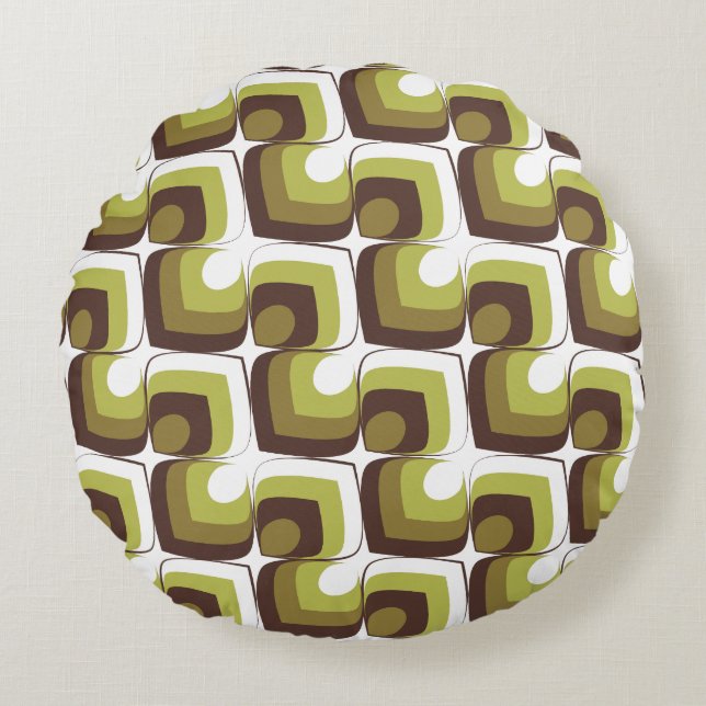 70s Bold Modern Retro Ogee Motif in Greens Rundes Kissen (Vorderseite)