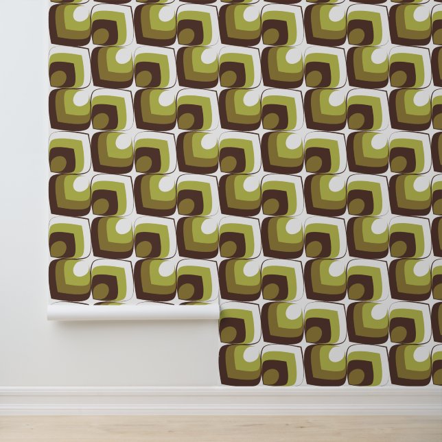 70s Bold Modern Retro Ogee Motif in Greens Tapete (Anwendung)