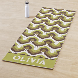 70s Bold Modern Retro Ogee Motif in Greens Yogamatte