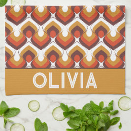 70s Bold Retro Modern Motif in Orange & Brown Geschirrtuch