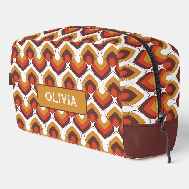 70s Bold Retro Modern Motif in Orange & Brown Waschbeutel (Rechte Ecke)