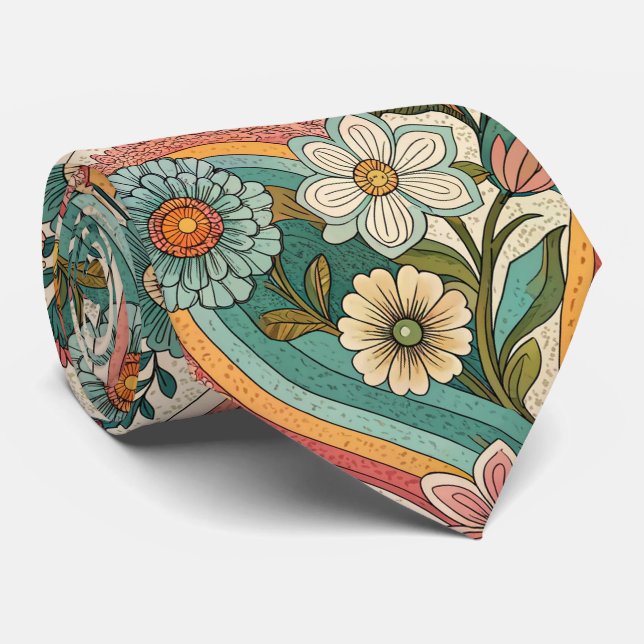 70s Brown Floral Custom Tie – Elegant Fashion Krawatte (Gerollt)