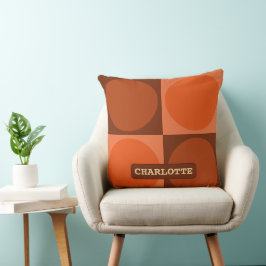 70s Checks and Circles Flame Orange Kissen