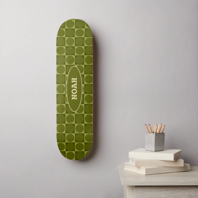 70s Checks and Circles Green Skateboard (Wandkunst)